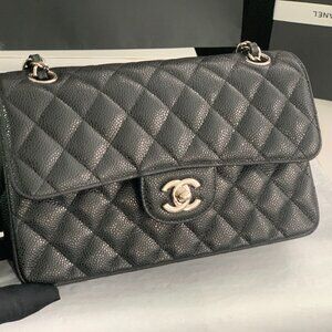 CHANEL CF Classic flap 25CM medium black silver buckle A01112